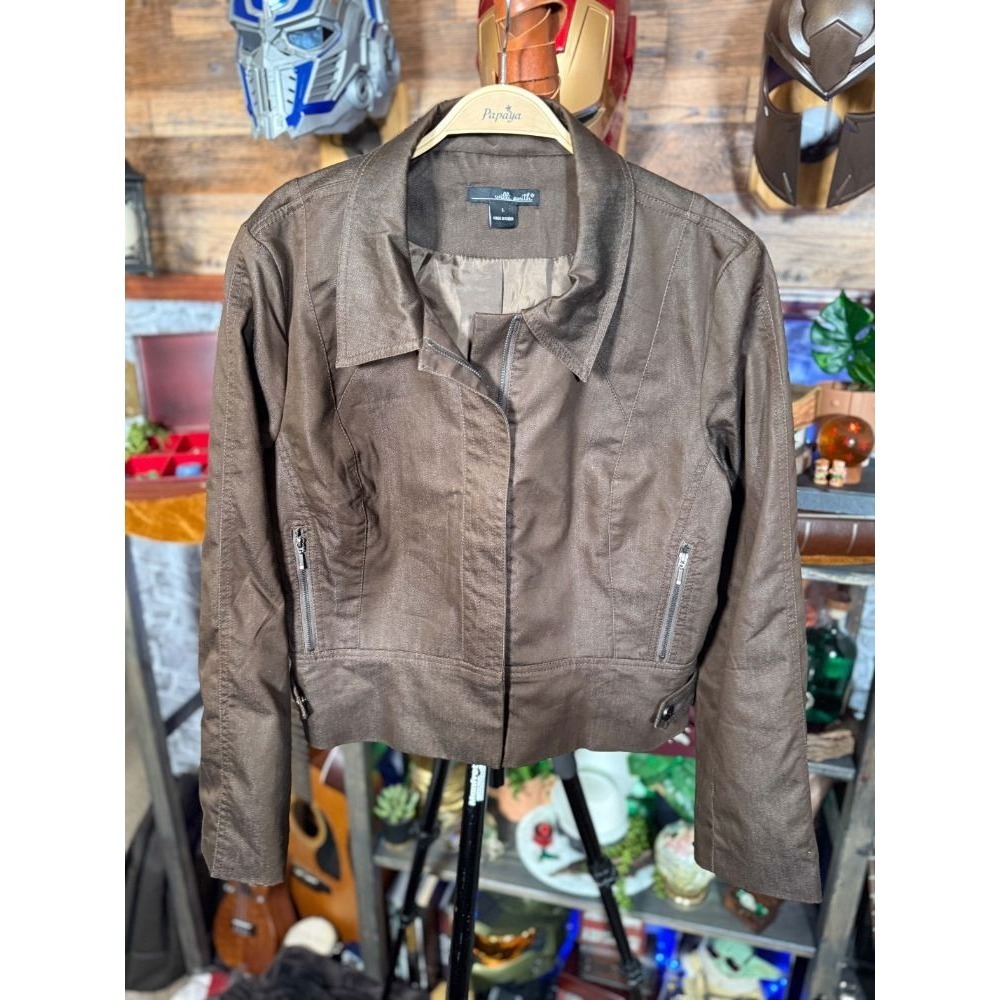Biker Moto Jacket Willi Smith Womens Zip Front  Large Brown Snap Tabs